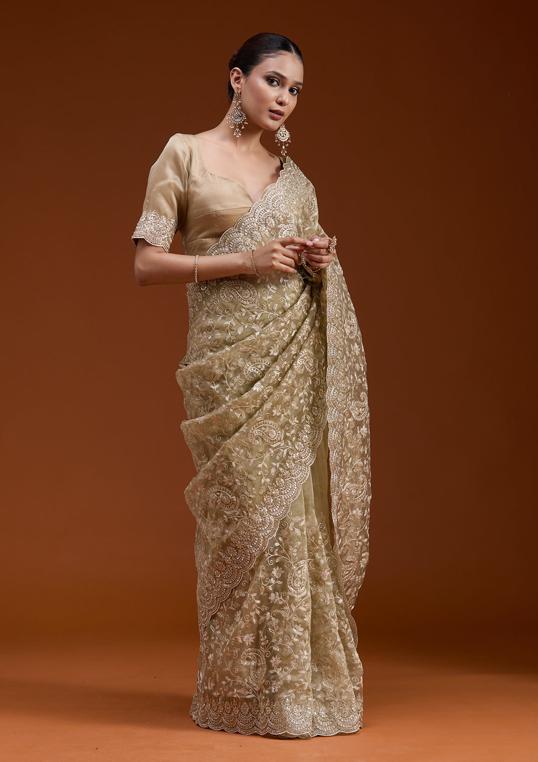 Gold Cording Tissue Saree