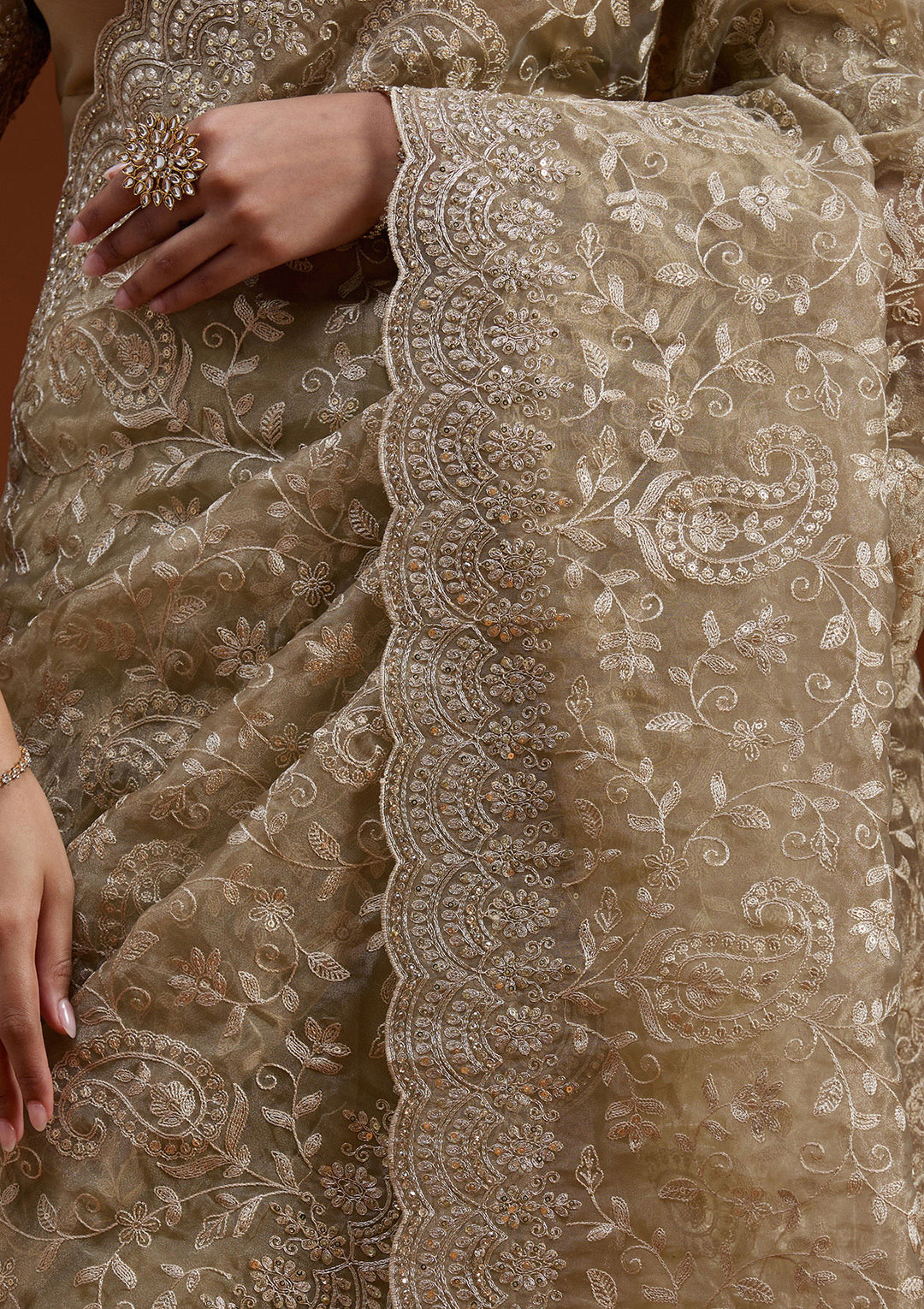 Gold Cording Tissue Saree