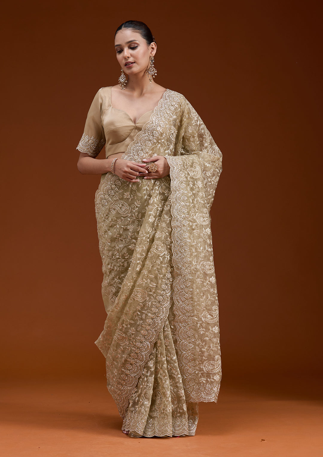 Gold Cording Tissue Saree
