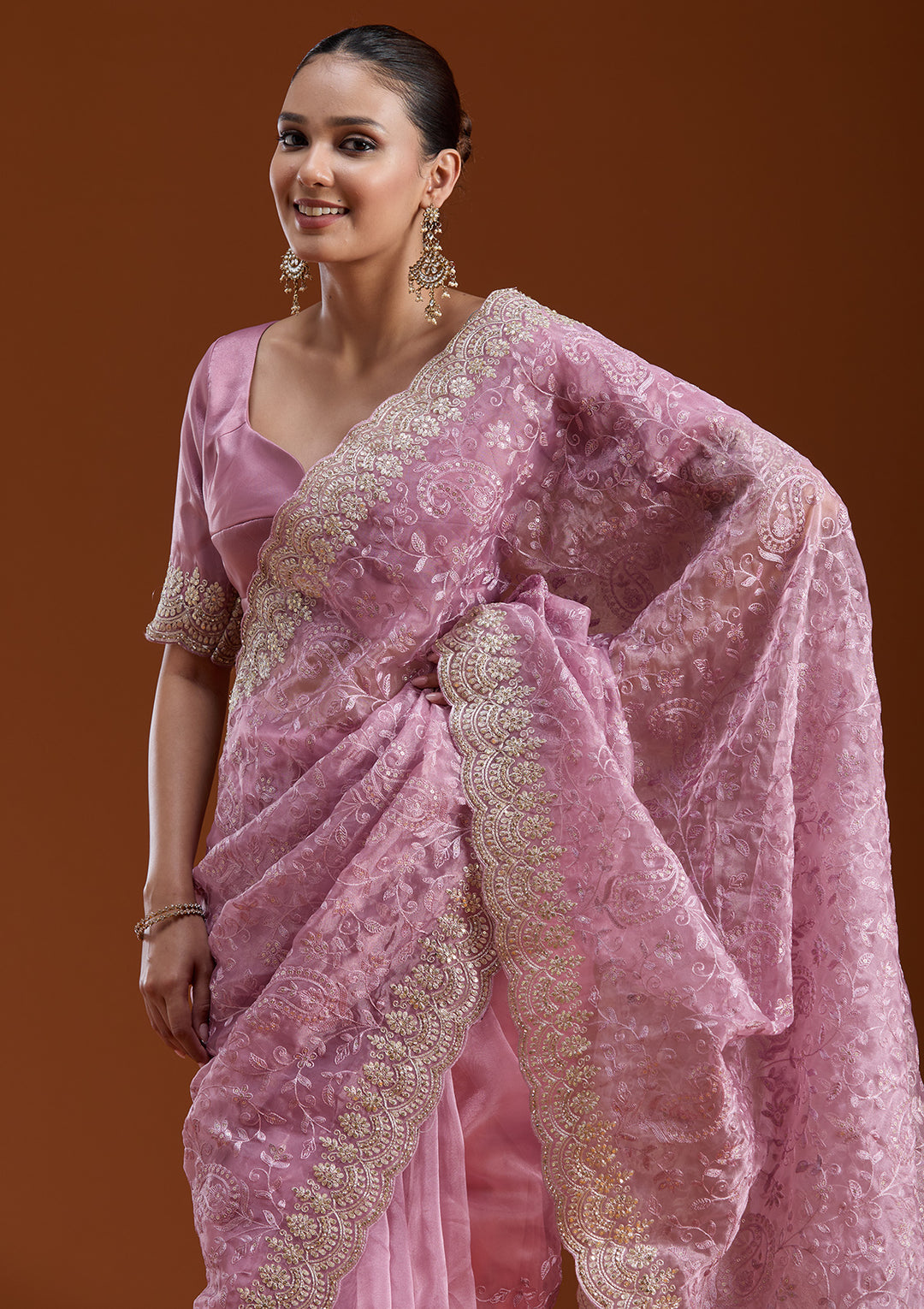 Lavender Tissue Cording Saree With Matching Blouse Piece
