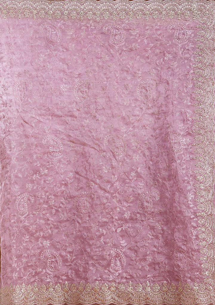 Lavender Tissue Cording Saree With Matching Blouse Piece