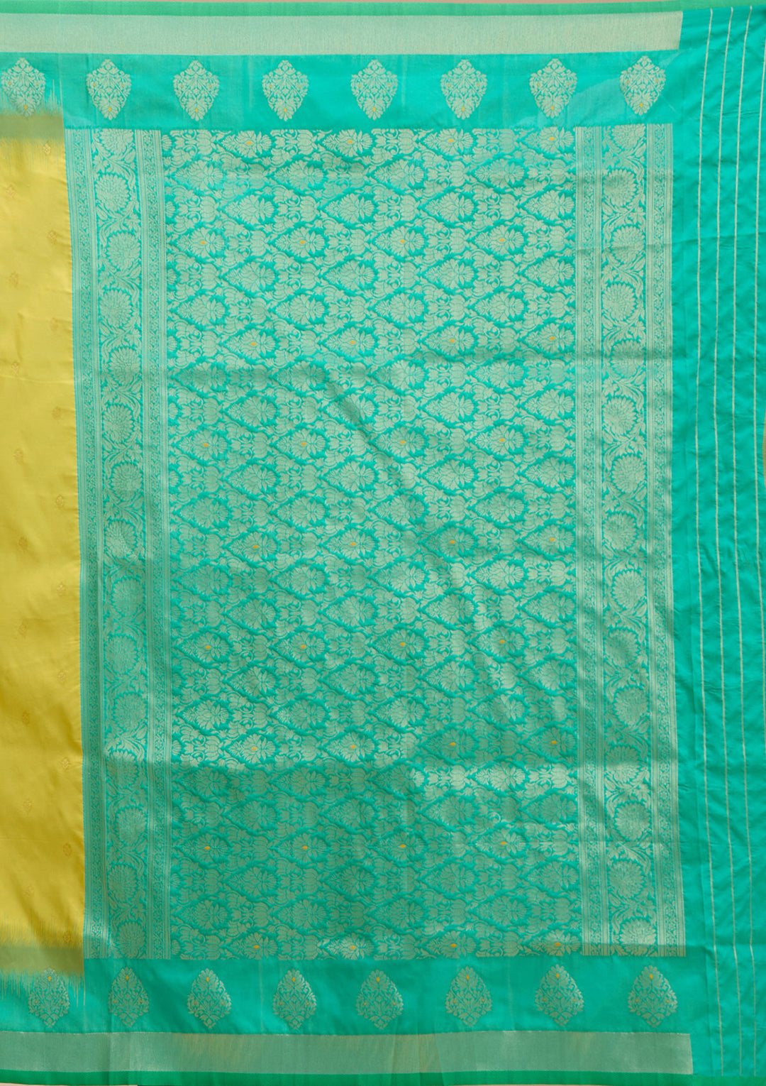 Parrot Green Silk Buti Gold Zariwork Saree With Matching Blouse Piece