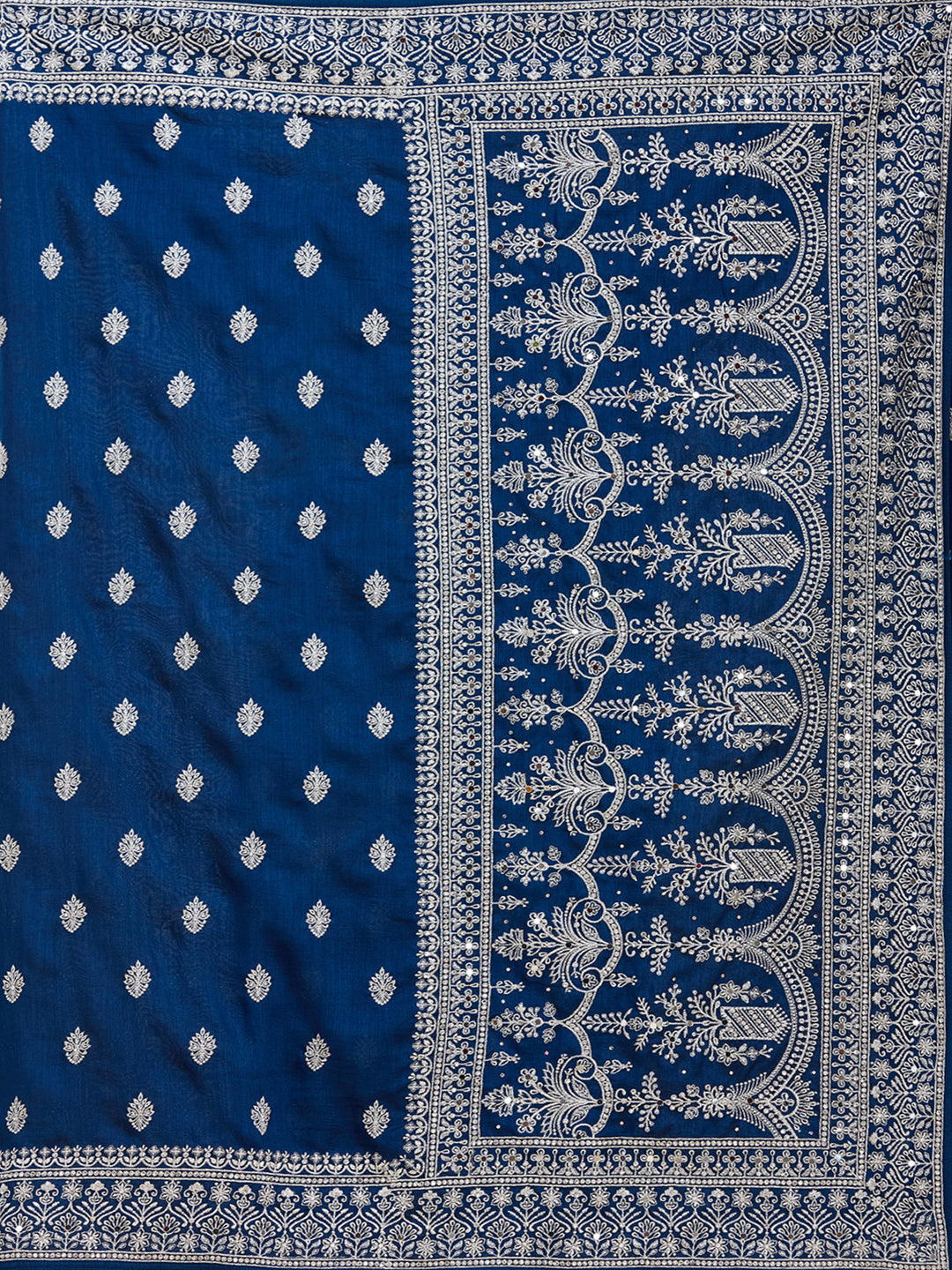 Peacock Blue Soft Raw Silk Silver Zariwork Saree With Matching Blouse Piece