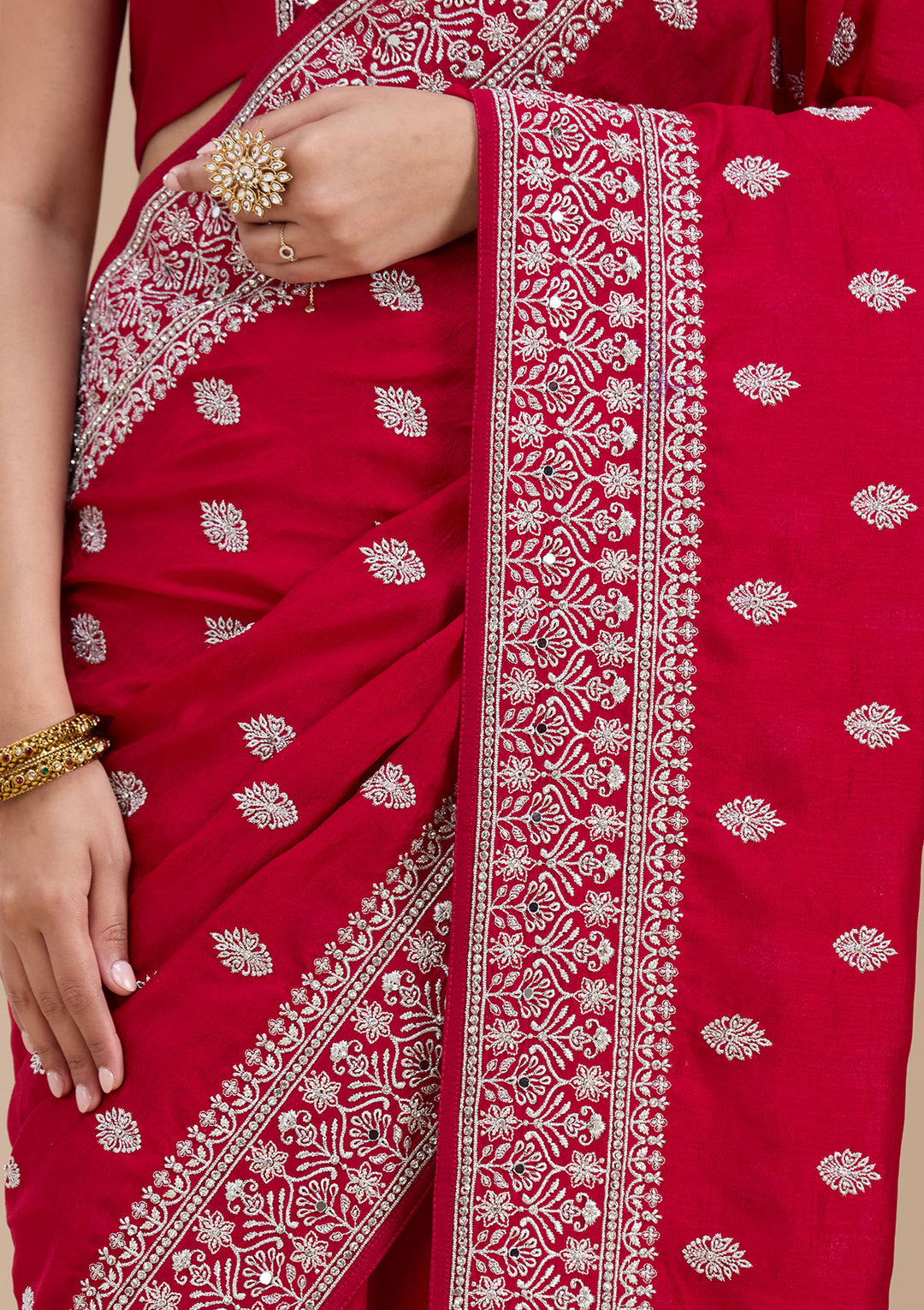 Rani Pink Soft Raw Silk Silver Zariwork Saree With Matching Blouse Piece