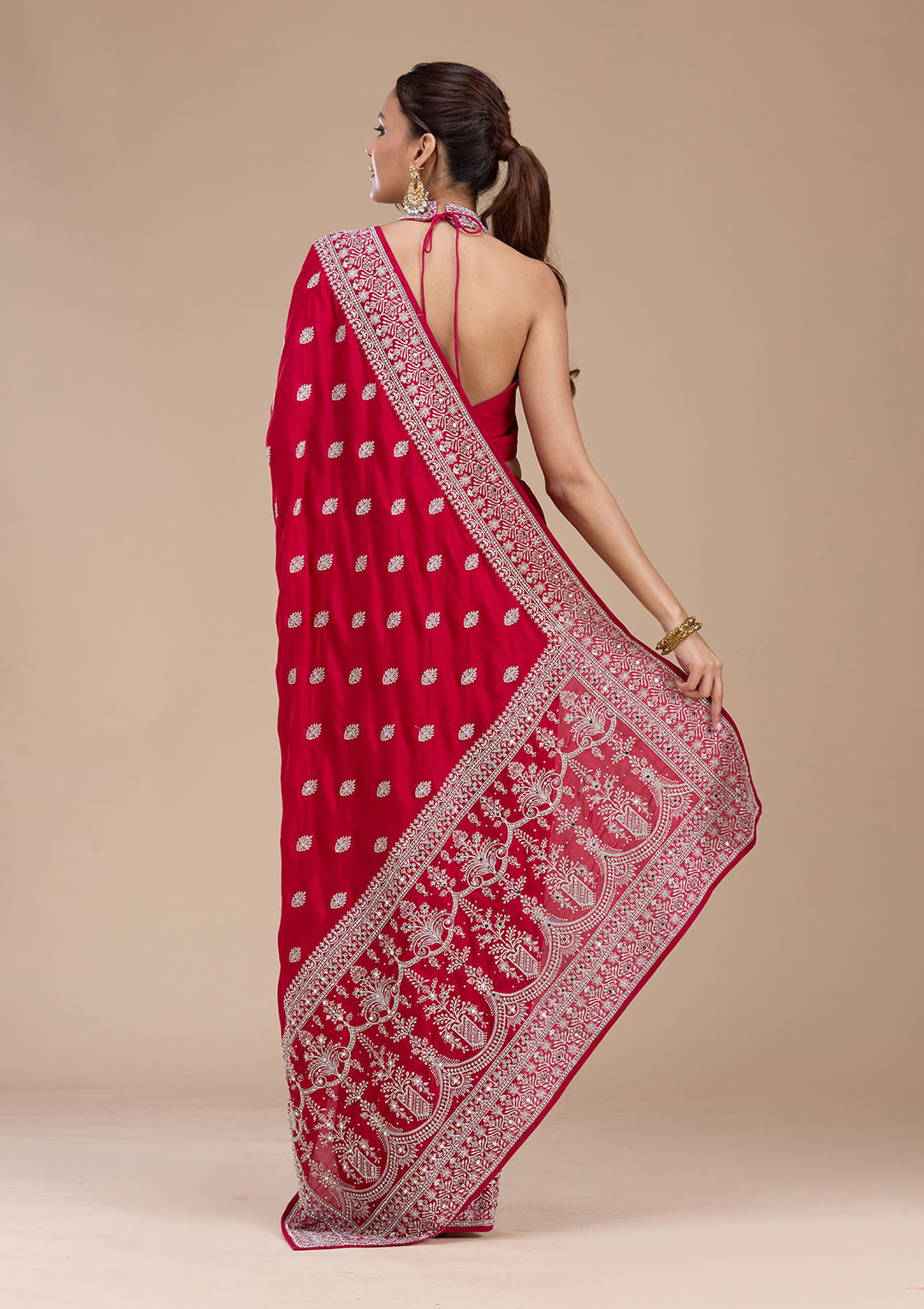 Rani Pink Soft Raw Silk Silver Zariwork Saree With Matching Blouse Piece