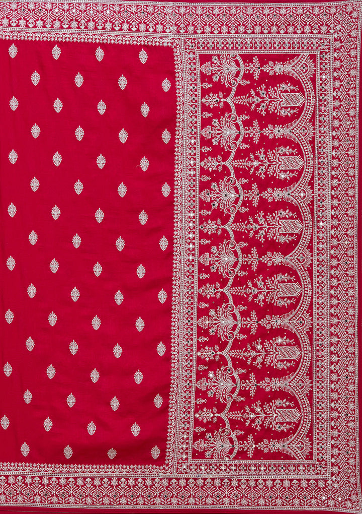 Rani Pink Soft Raw Silk Silver Zariwork Saree With Matching Blouse Piece