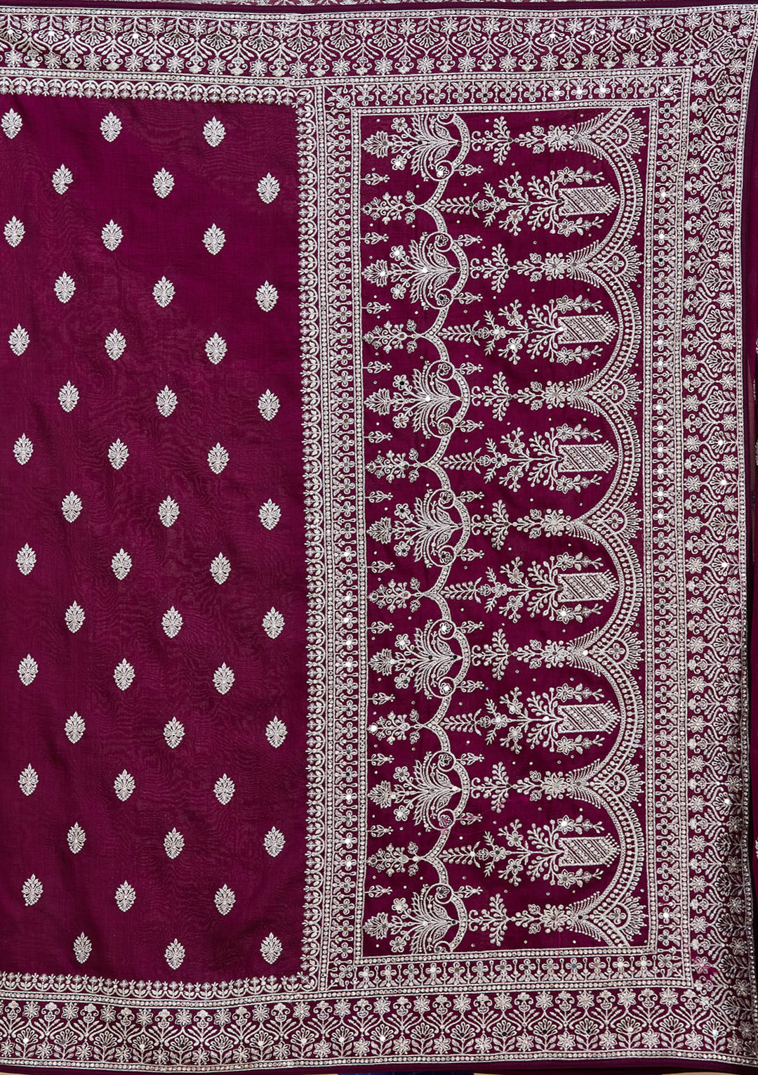 Wine Soft Raw Silk Silver Zariwork Saree With Matching Blouse Piece