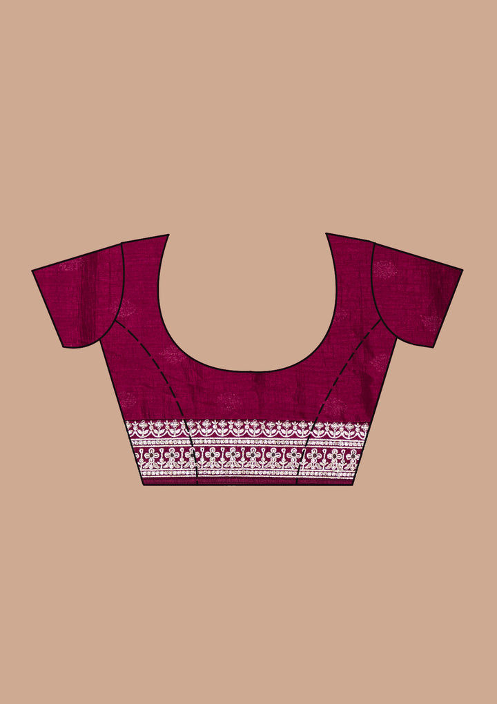 Wine Soft Raw Silk Silver Zariwork Saree With Matching Blouse Piece