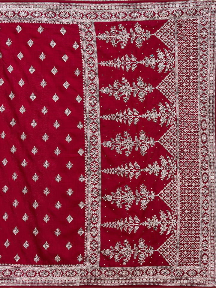 Maroon Soft Raw Silk Silver Zariwork Saree With Matching Blouse Piece