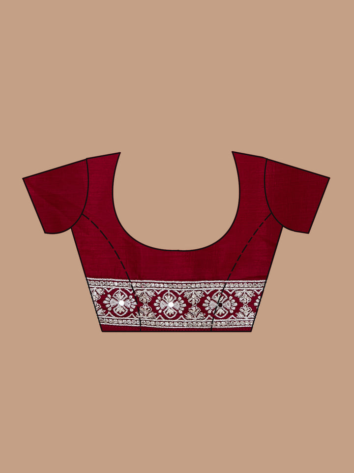Maroon Soft Raw Silk Silver Zariwork Saree With Matching Blouse Piece