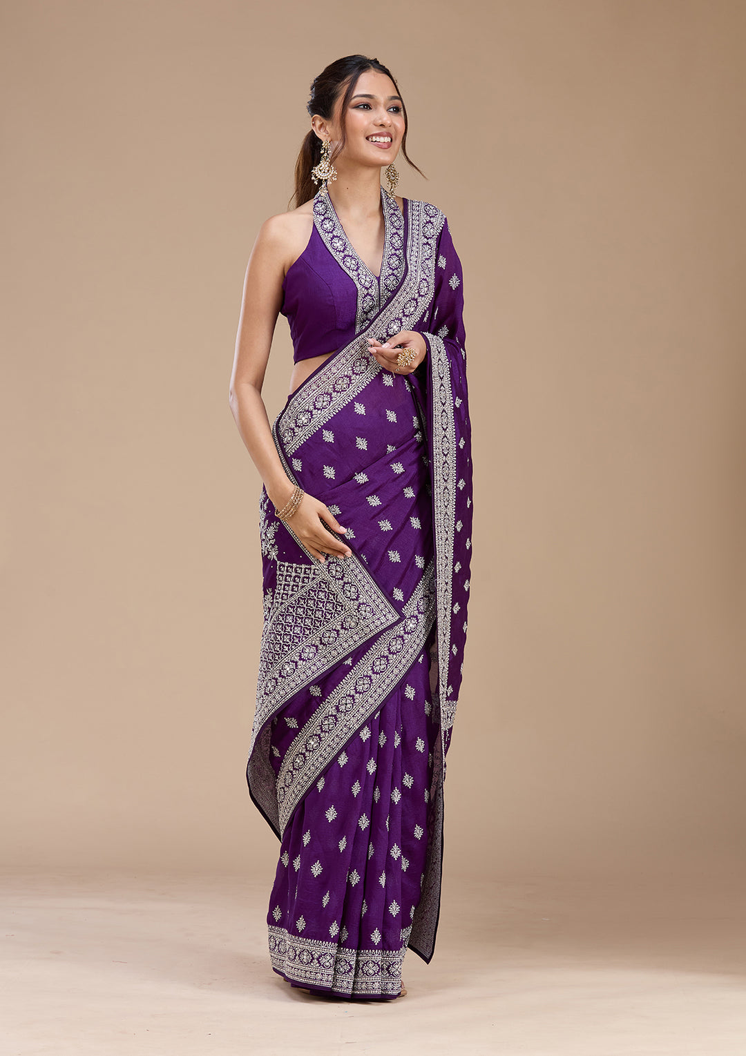 Purple Soft Raw Silk Silver Zariwork Saree With Matching Blouse Piece