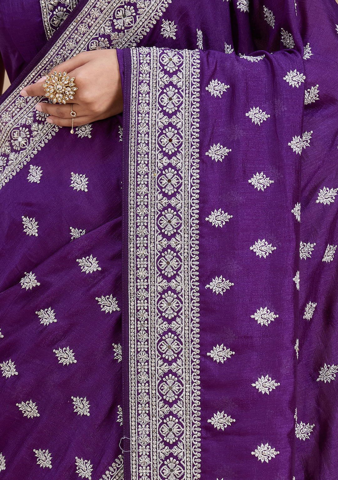 Purple Soft Raw Silk Silver Zariwork Saree With Matching Blouse Piece