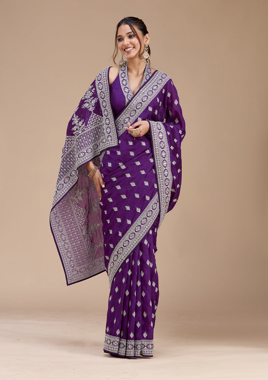 Purple Soft Raw Silk Silver Zariwork Saree With Matching Blouse Piece