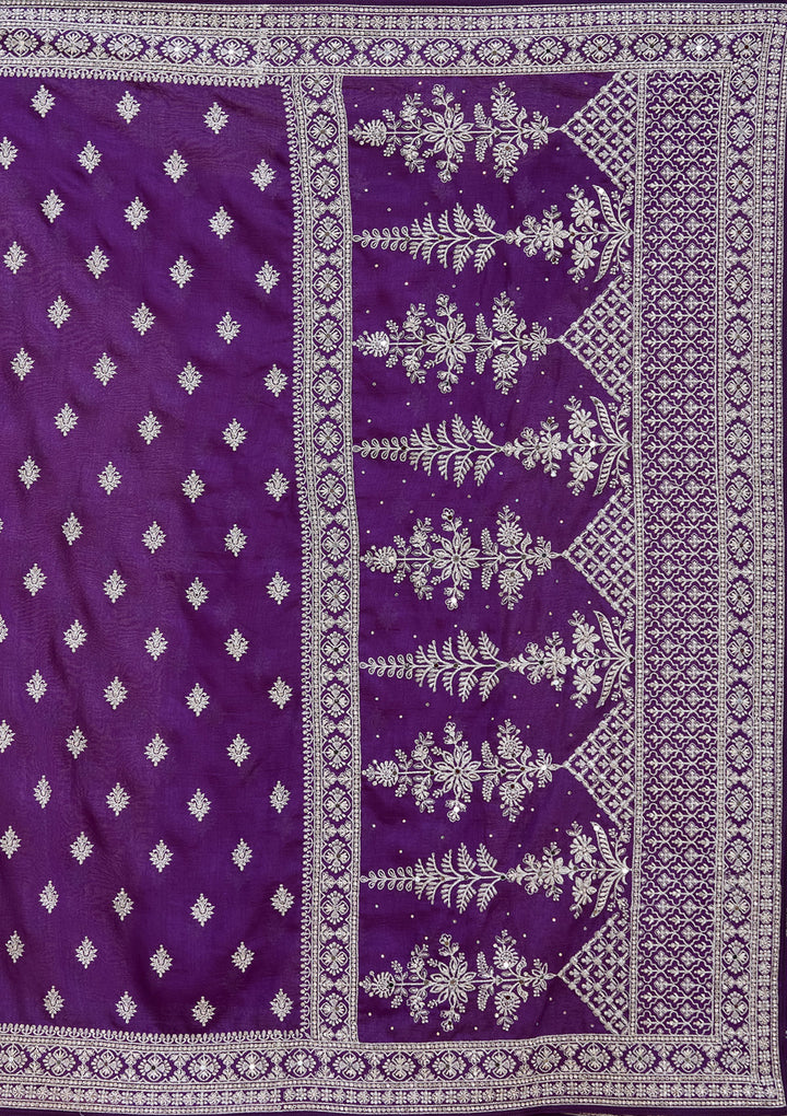 Purple Soft Raw Silk Silver Zariwork Saree With Matching Blouse Piece