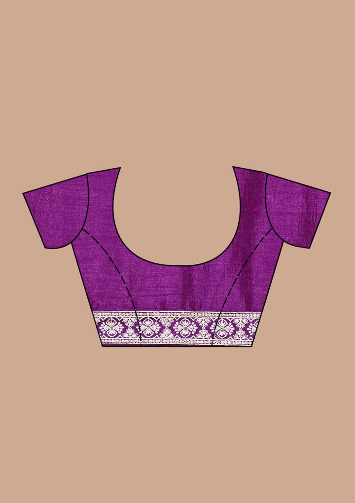 Purple Soft Raw Silk Silver Zariwork Saree With Matching Blouse Piece