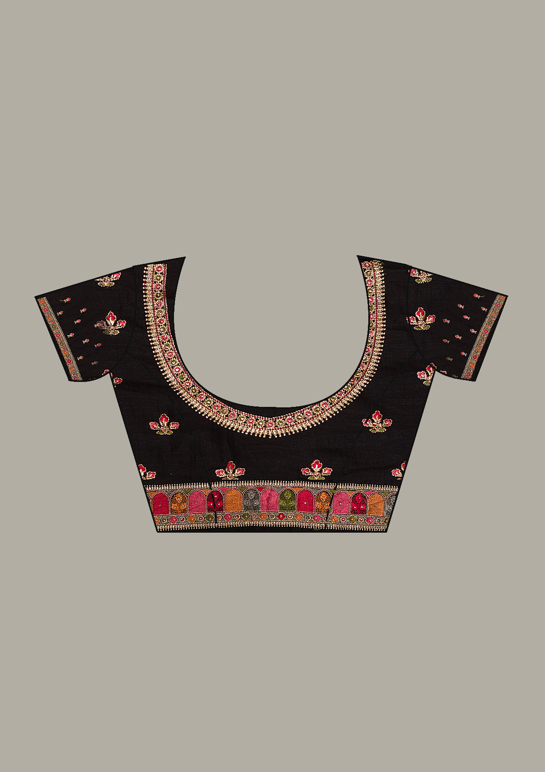 Black Georgette Gold Zariwork Saree With Matching Blouse Piece