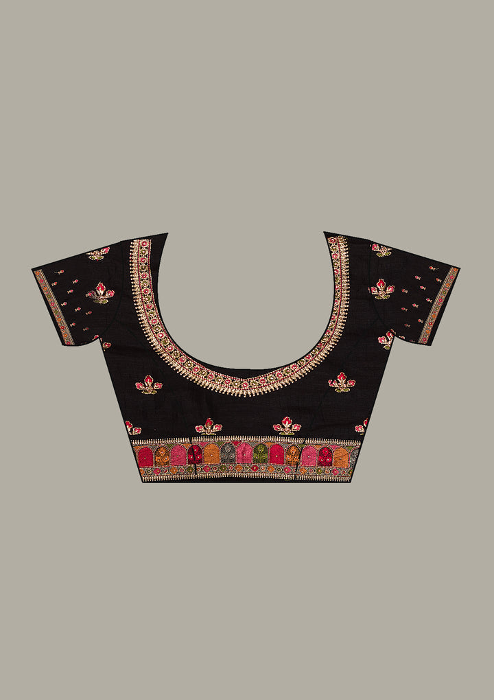 Black Georgette Gold Zariwork Saree With Matching Blouse Piece