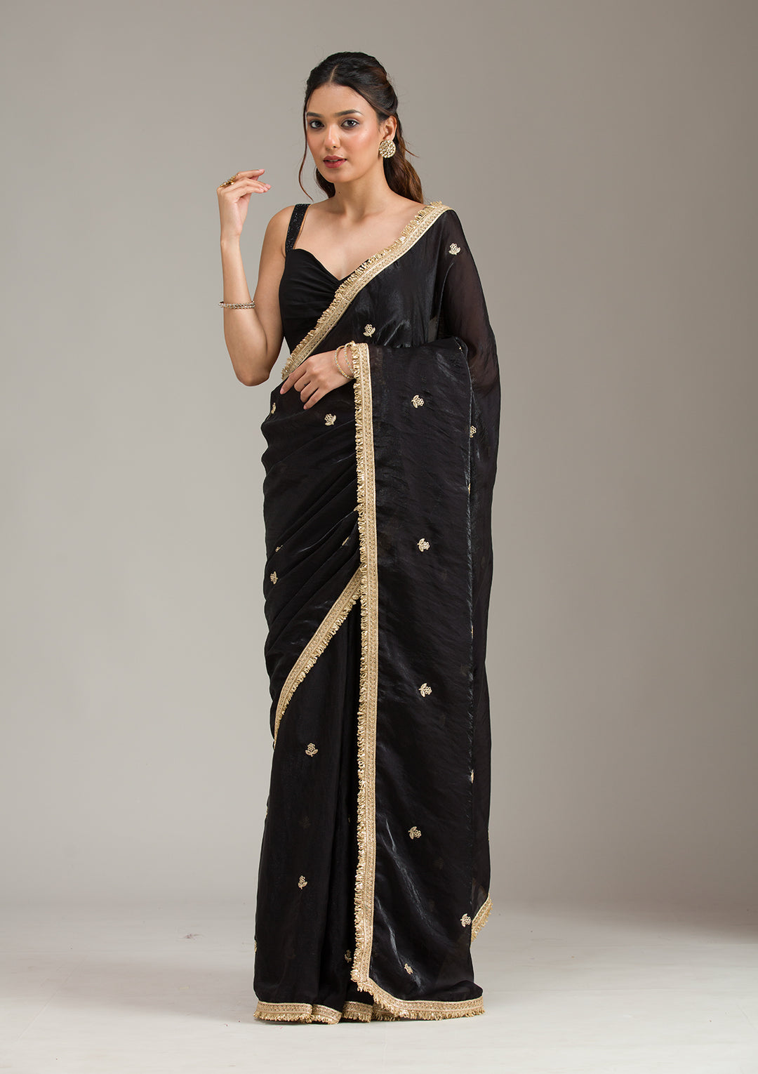Black Stonework (Gold) Tissue Saree
