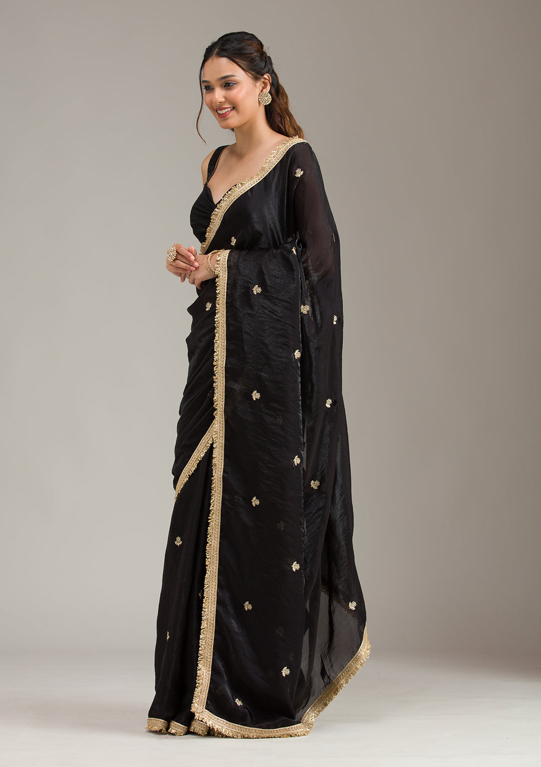 Black Stonework (Gold) Tissue Saree