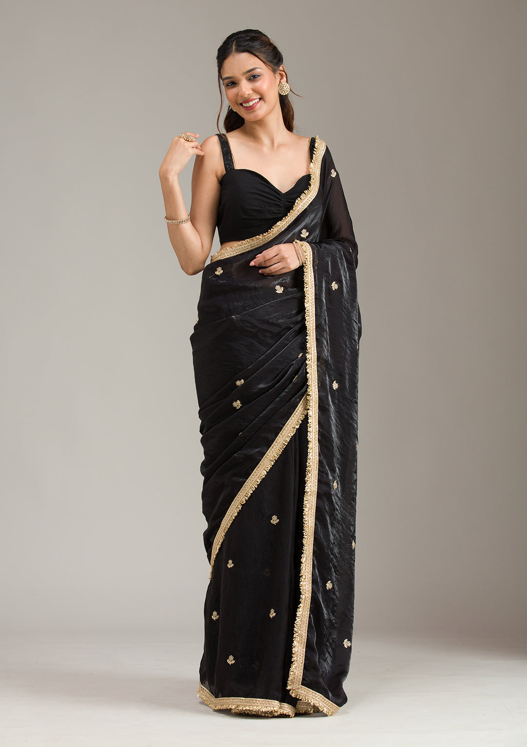 Black Stonework (Gold) Tissue Saree