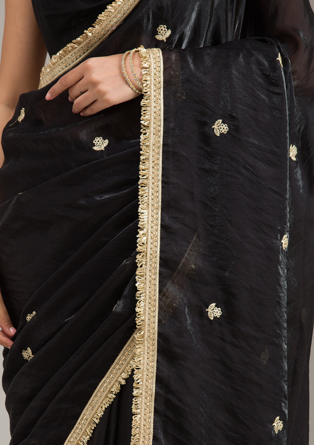 Black Stonework (Gold) Tissue Saree