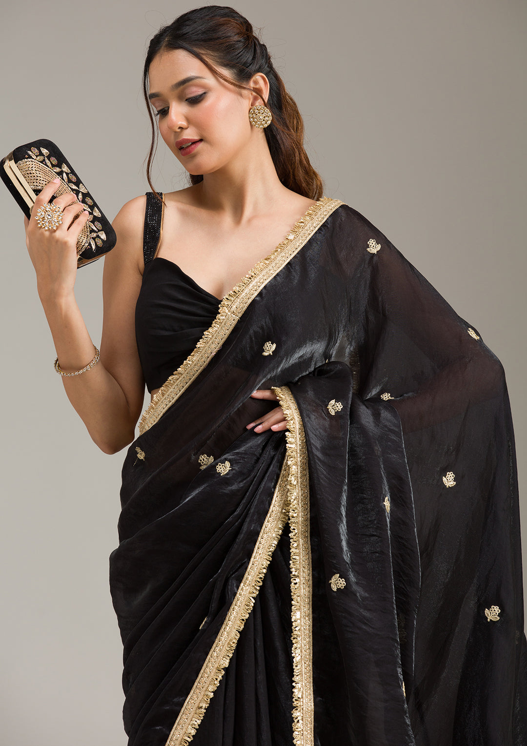 Black Stonework (Gold) Tissue Saree