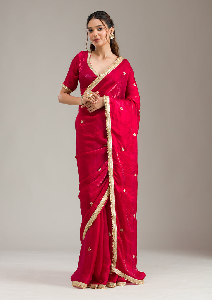 Maroon Zariwork Tissue Saree