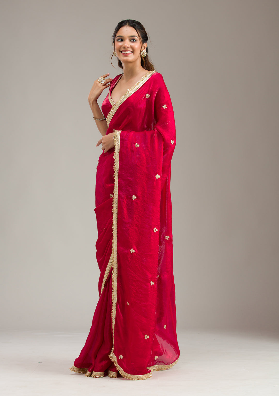 Maroon Zariwork Tissue Saree