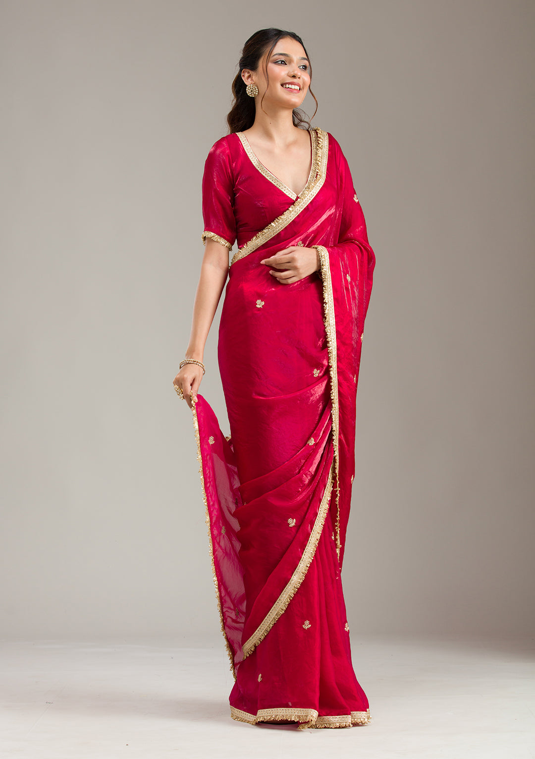 Maroon Zariwork Tissue Saree