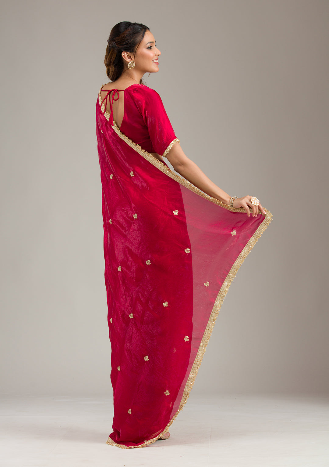 Maroon Zariwork Tissue Saree