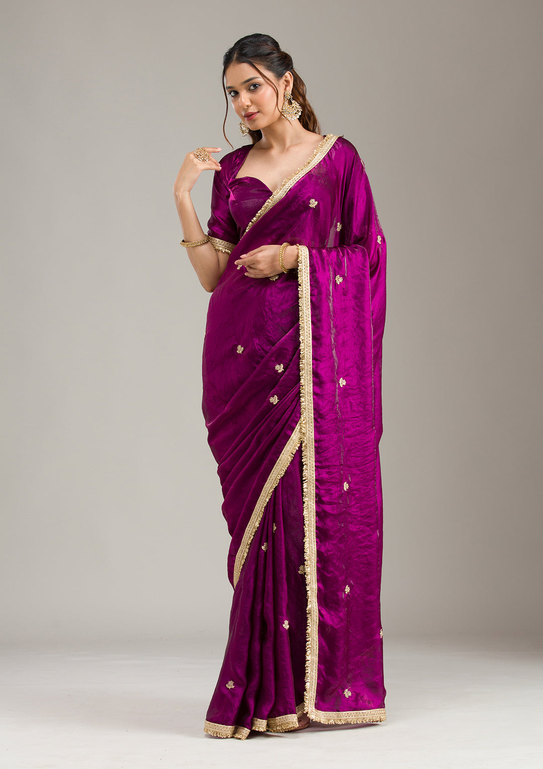 Wine Stonework (Gold) Tissue Saree