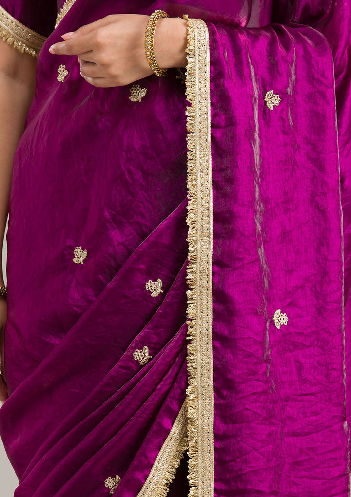 Wine Stonework (Gold) Tissue Saree