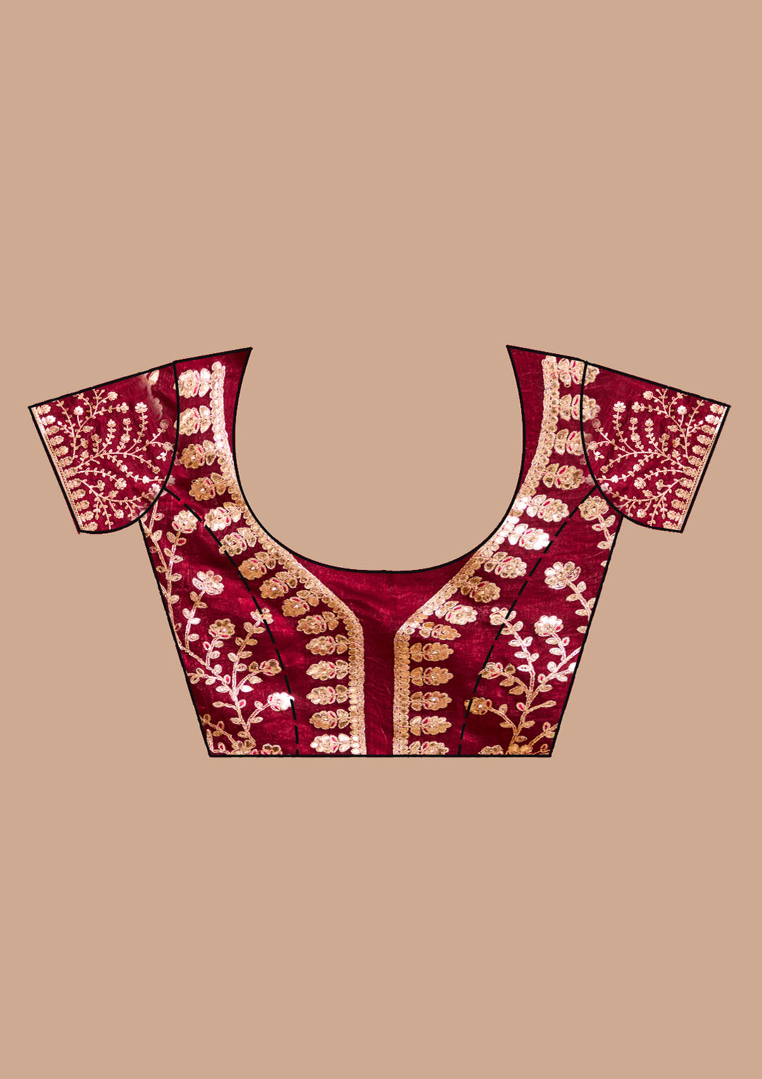 Maroon Tissue Gotapatti Saree With Matching Blouse Piece