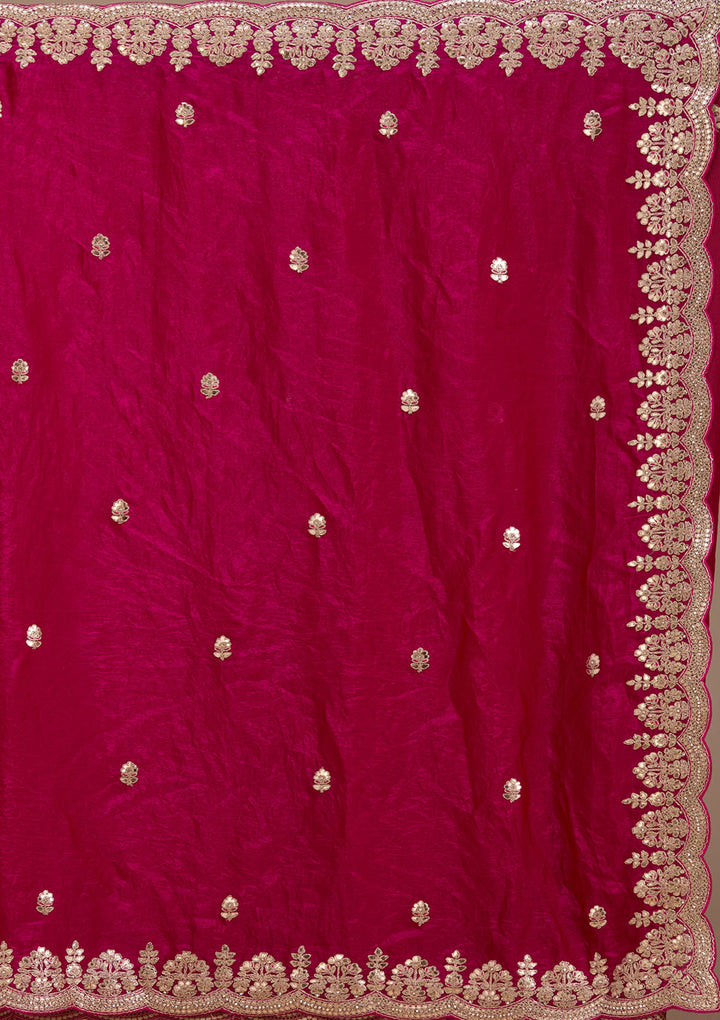 Rani Pink Tissue Gotapatti Saree With Matching Blouse Piece