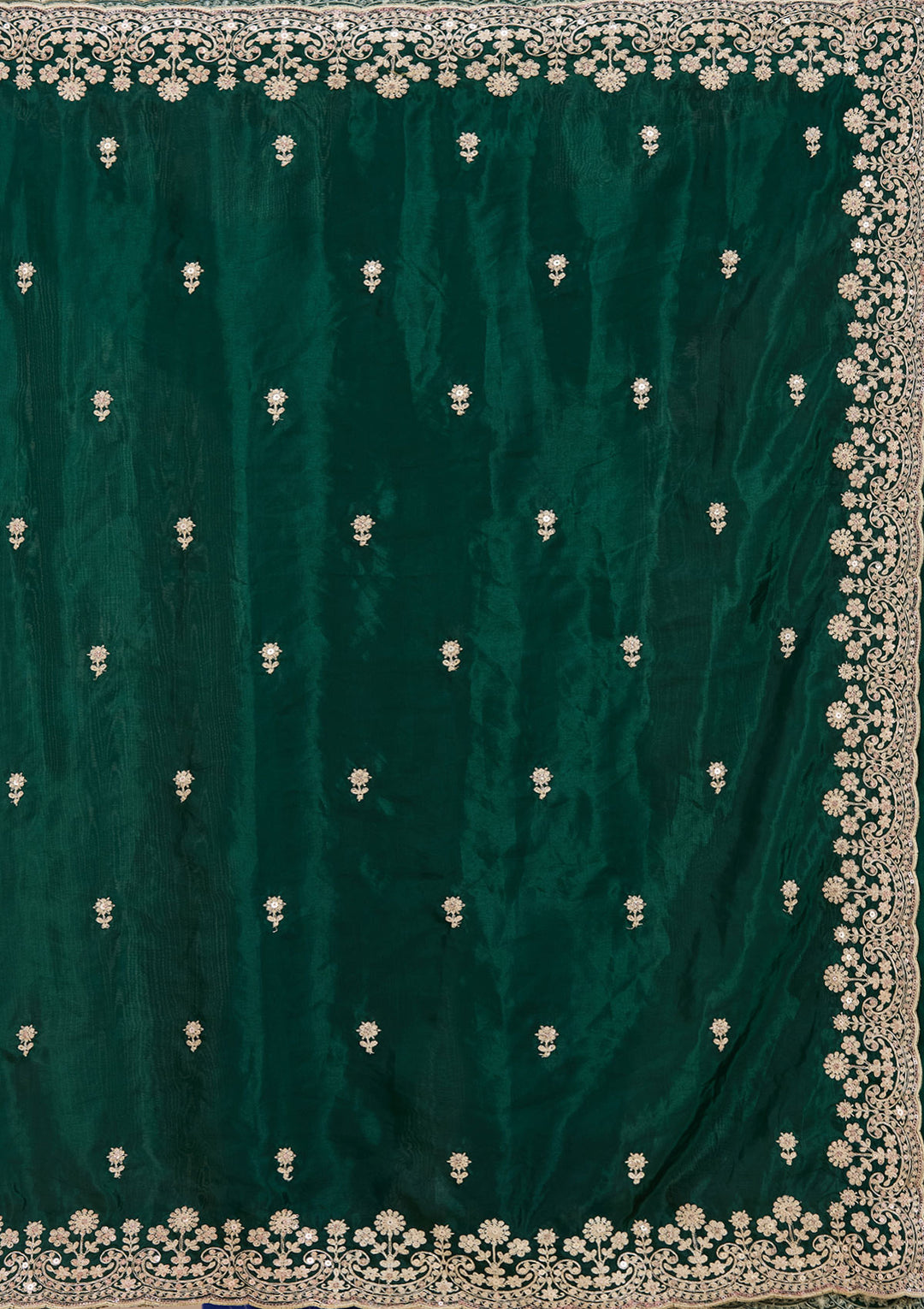 Bottle Green Cording Tissue Saree