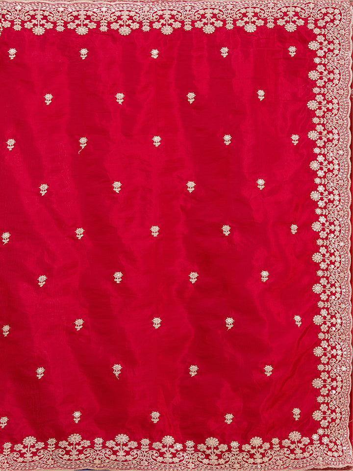 Red Tissue Cording Saree With Matching Blouse Piece