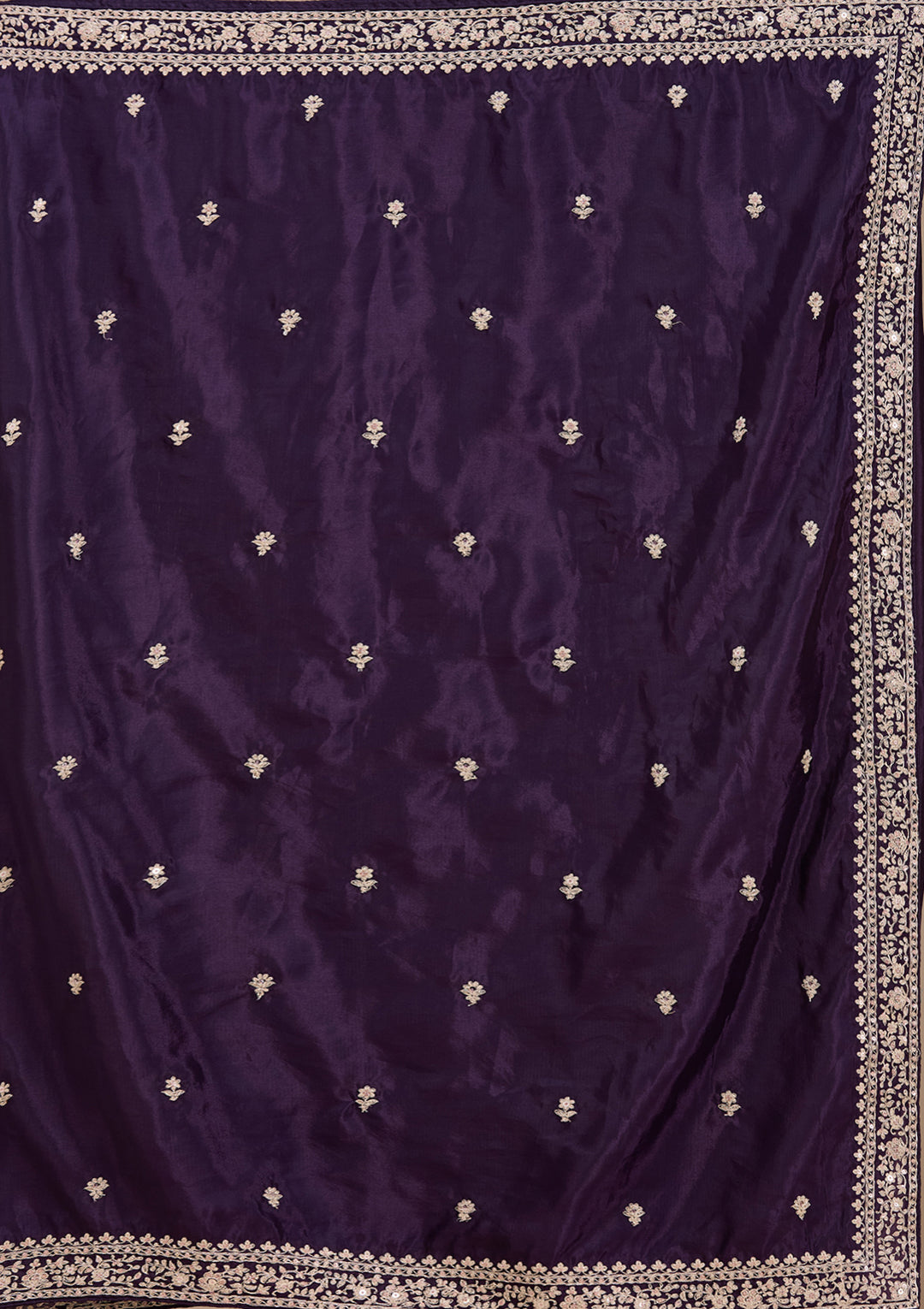 Purple Satin Cording Saree With Matching Blouse Piece