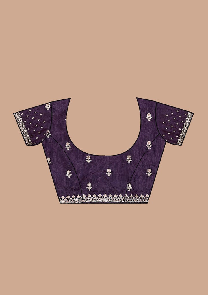 Purple Satin Cording Saree With Matching Blouse Piece