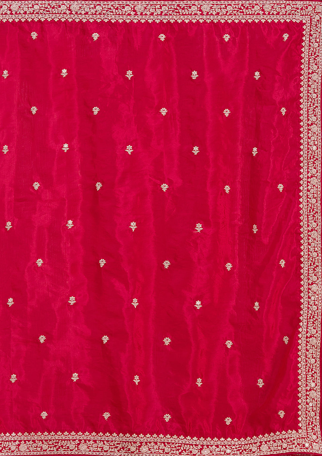 Rani Pink Satin Cording Saree With Matching Blouse Piece