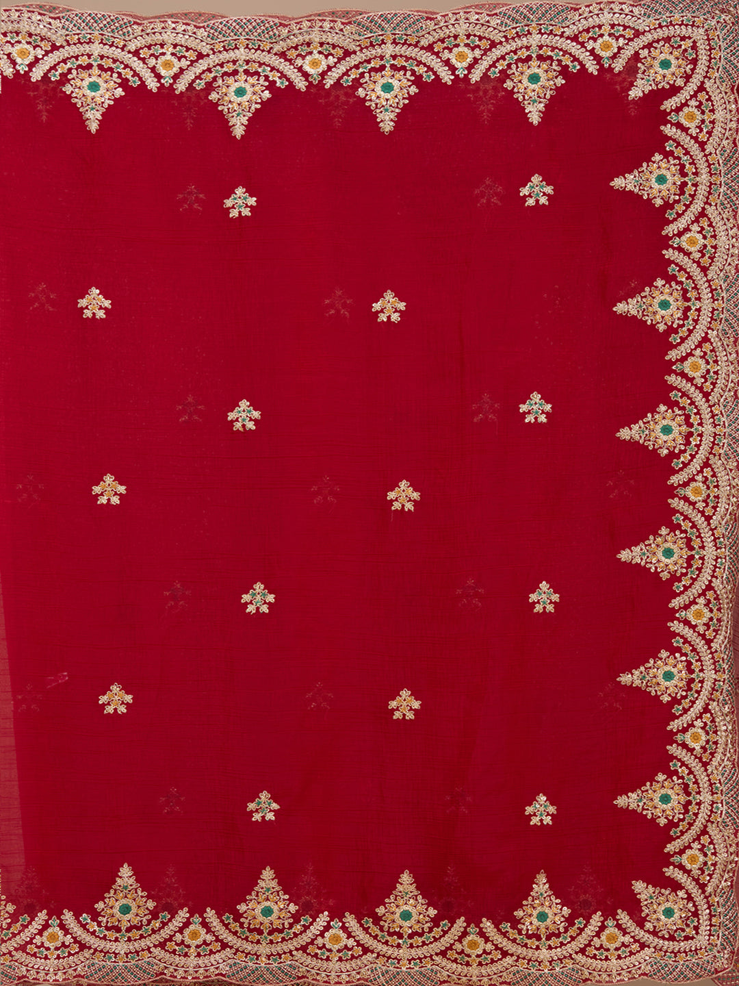 Red Georgette Cording Saree With Matching Blouse Piece