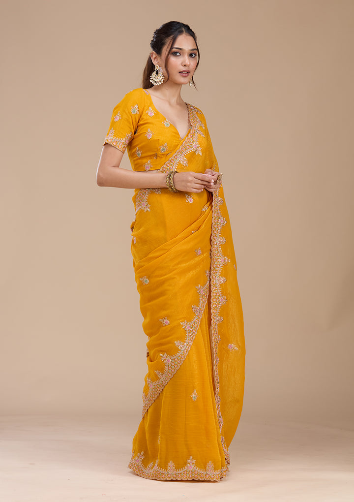 Mustard Cording Tissue Saree