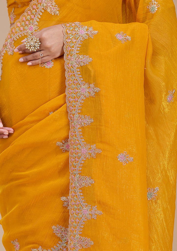 Mustard Cording Tissue Saree