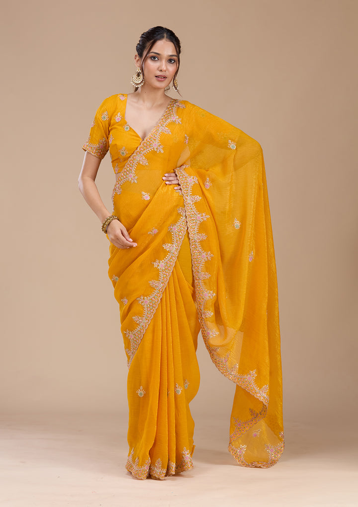 Mustard Cording Tissue Saree