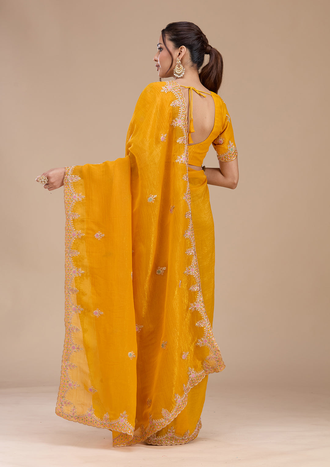 Mustard Cording Tissue Saree