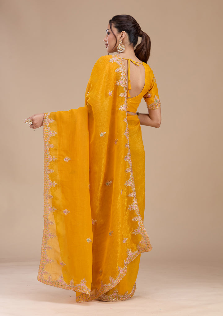 Mustard Cording Tissue Saree