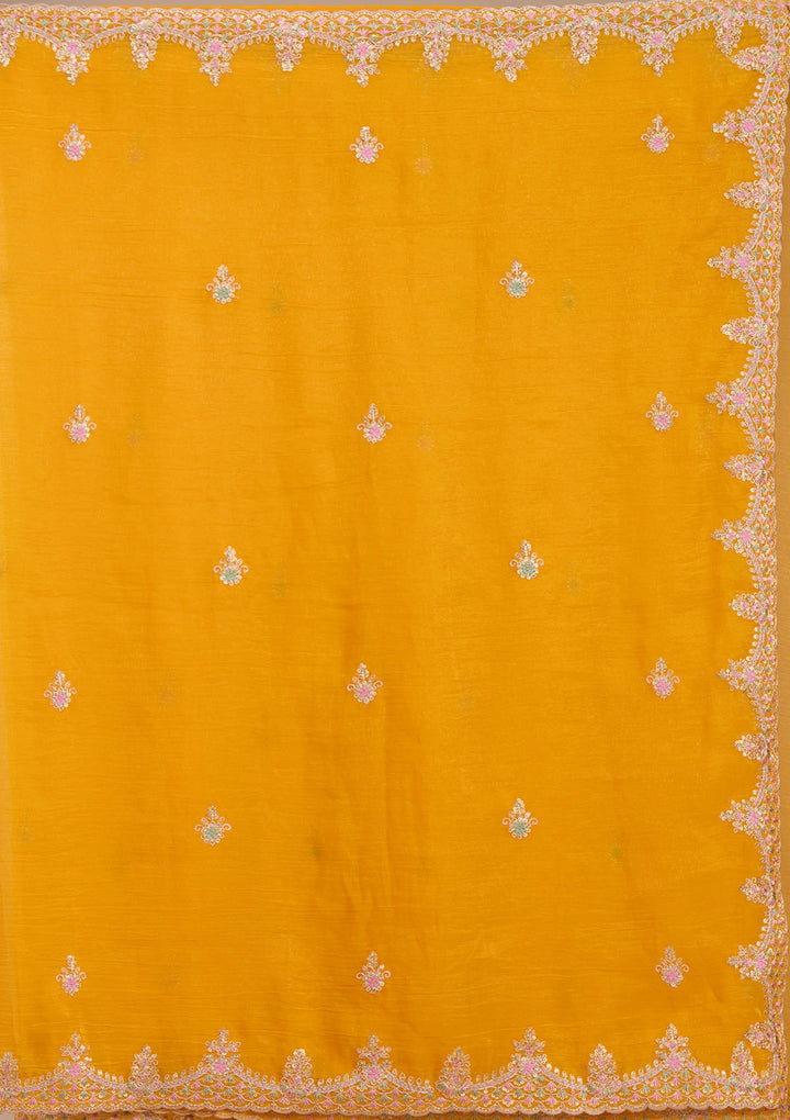 Mustard Cording Tissue Saree