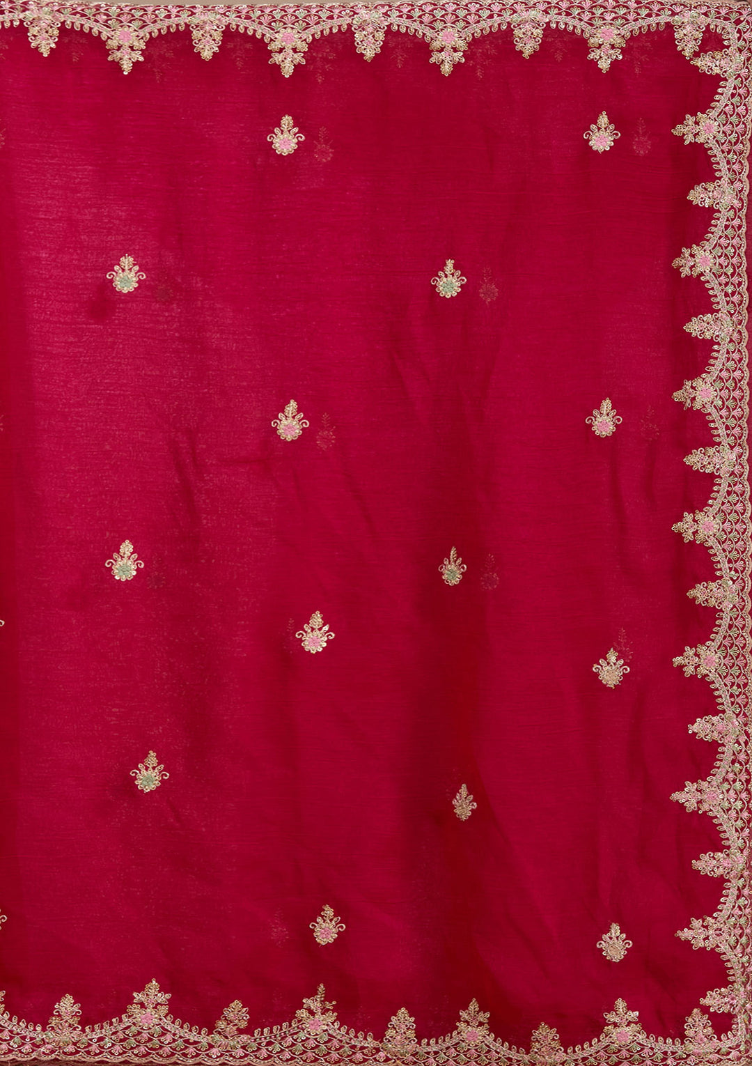Rani Pink Tissue Cording Saree With Matching Blouse Piece