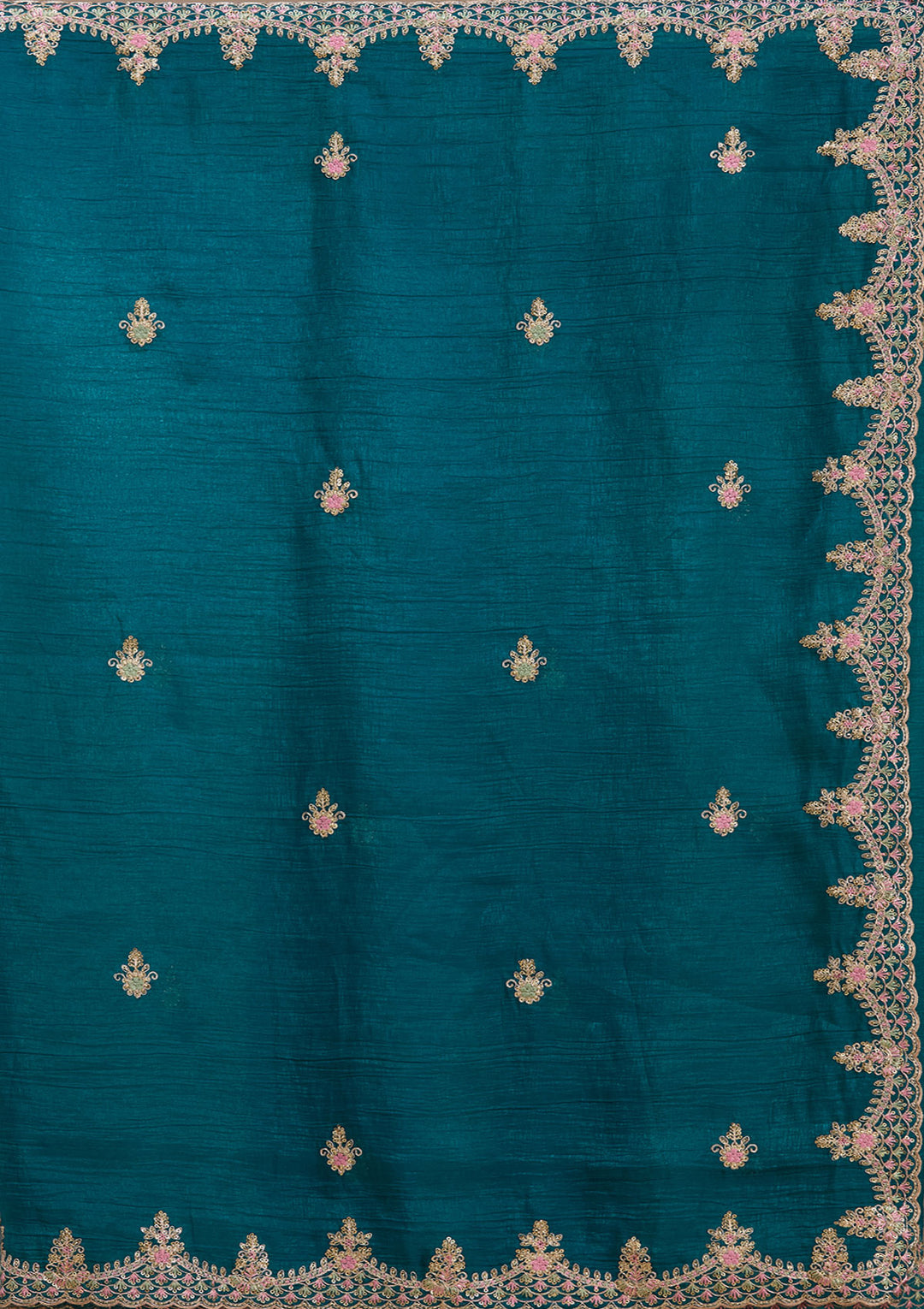 Teal Green Tissue Cording Saree With Matching Blouse Piece