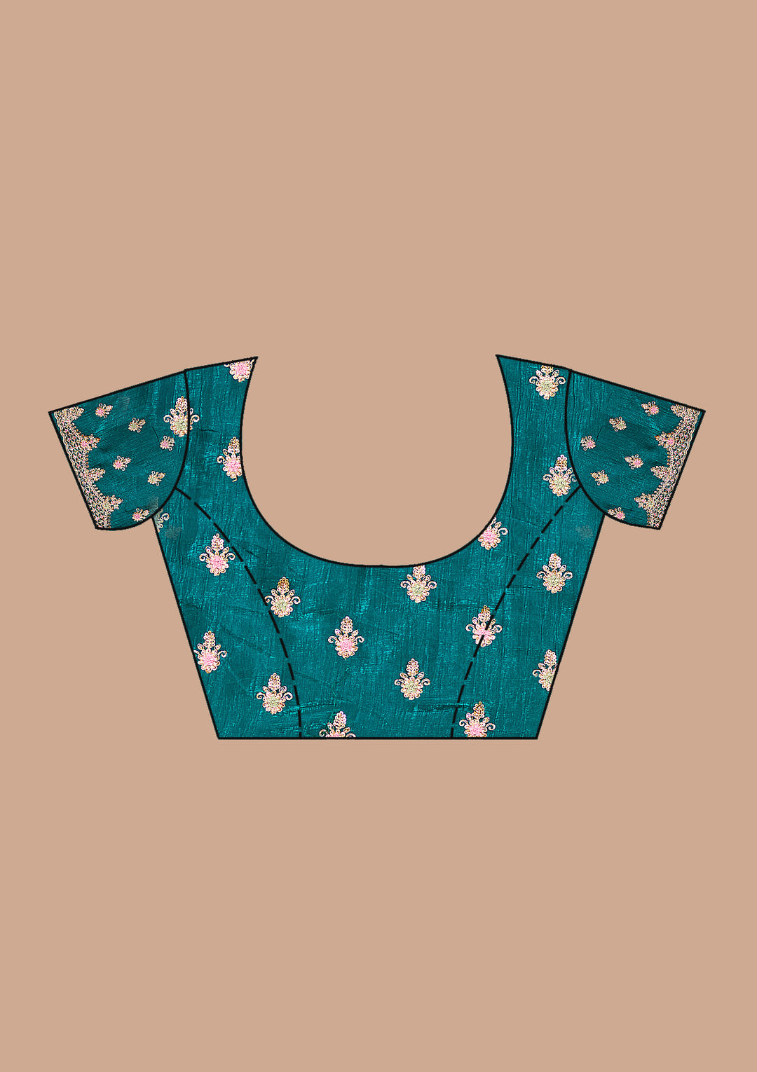 Teal Green Tissue Cording Saree With Matching Blouse Piece