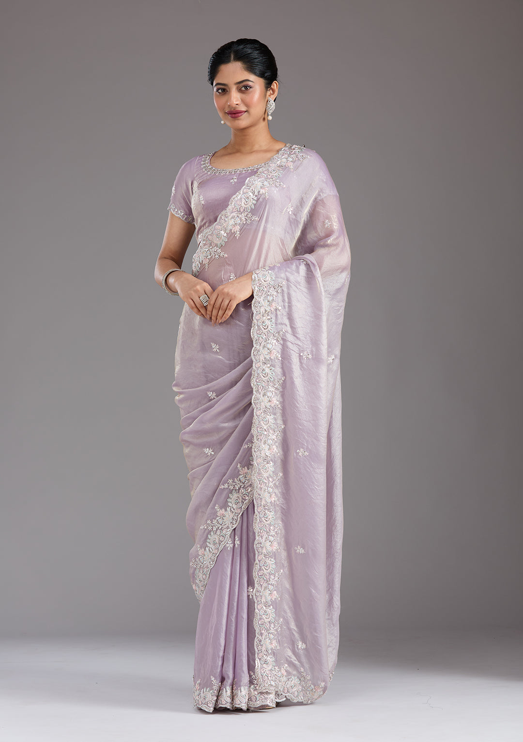 Lavender Satin Gotapatti Saree With Matching Blouse Piece